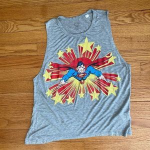 Superman Tank Top Women’s Medium Gray Graphic Shirt DC Comics Casualwear